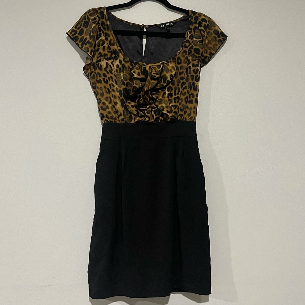 Express Ruffle Black & Leopard Print Dress
